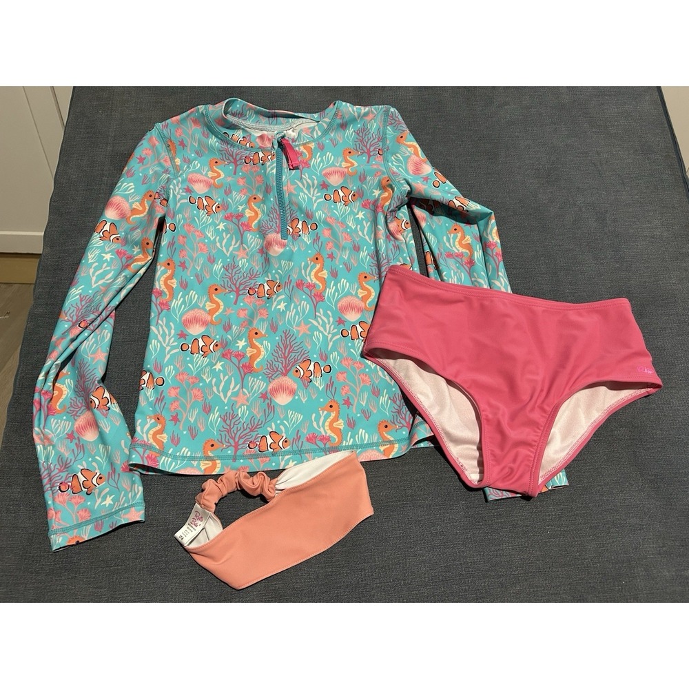 Ruffle Butts Girls Long Sleeve Swimsuit‎ With Headband Size 12